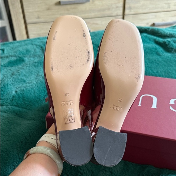 Gucci Burgundy Patent Leather Horsebit Slingback Pumps - Picture 6 of 7